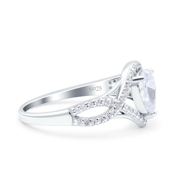 Halo Art Deco Wedding Pear Ring Crisscross Simulated Cubic Zirconia 925 Sterling Silver